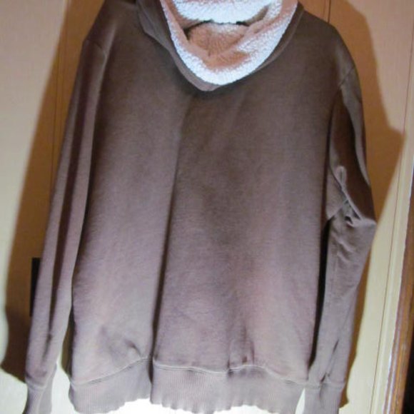 Solid Brown Zip Up Drawstring Thermal Lined Hoodie - Picture 2 of 2